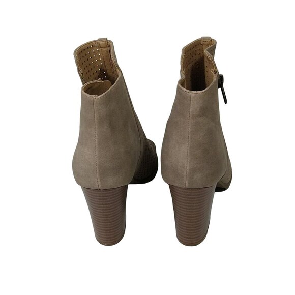 Brash Open Toe Booties Cut Out Block Heel Women Size 8.5 Tan Brown Zipper - Picture 4 of 9